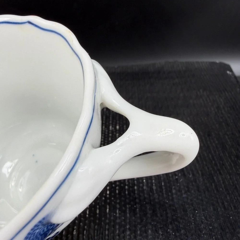 Blue Danube Tea Cup and Saucer Set‎ Blue Onion Floral Porcelain Scalloped Rim
